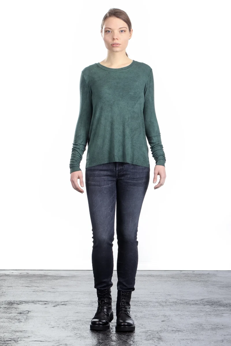 Avant Toi Damen Geripptes Langarmshirt grün