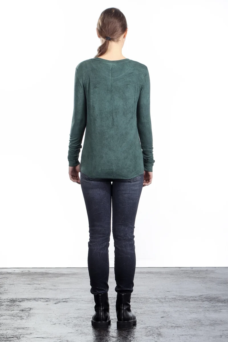 Avant Toi Damen Geripptes Langarmshirt grün