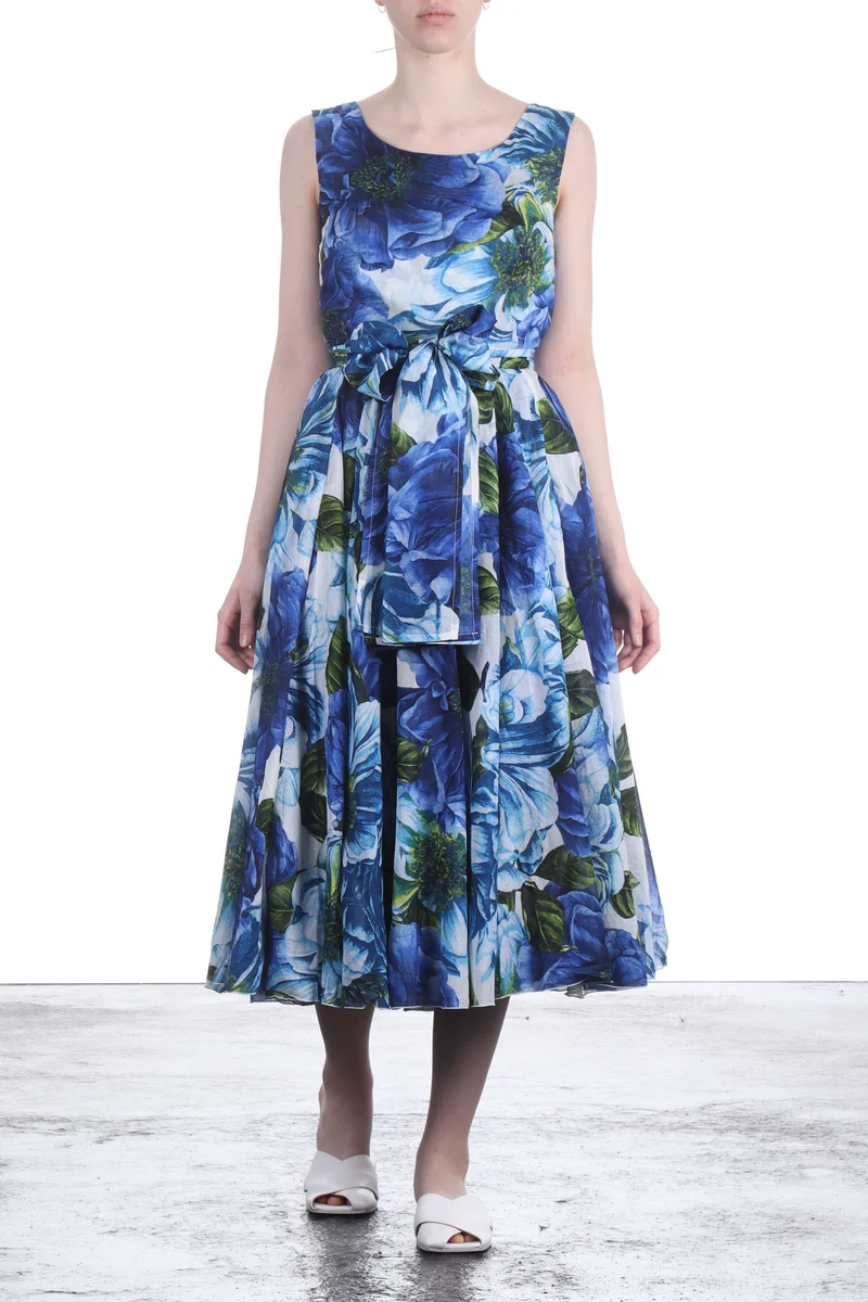 SAMANTHA SUNG Damen Träger-Kleid ASTER mit floralem Print weiß blau