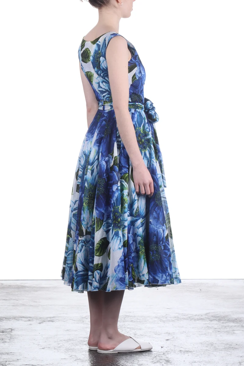 SAMANTHA SUNG Damen Träger-Kleid ASTER mit floralem Print weiß blau