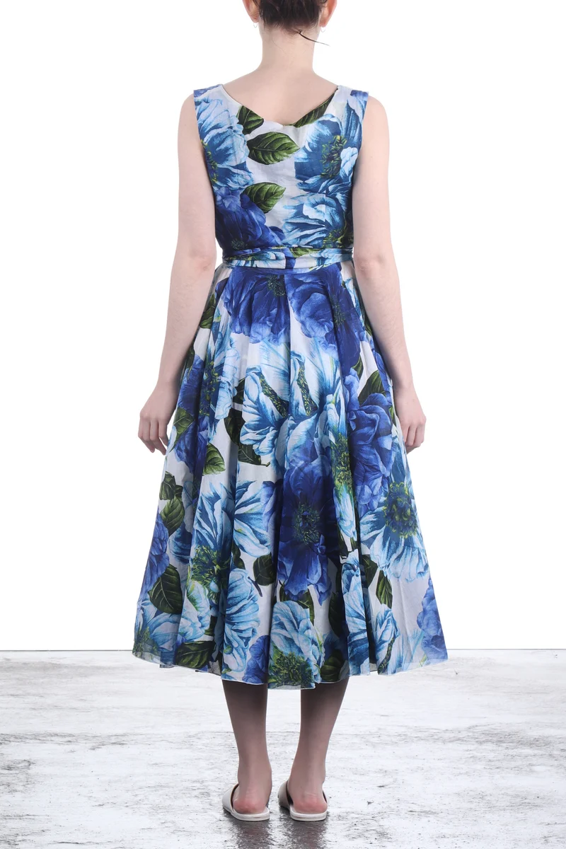 SAMANTHA SUNG Damen Träger-Kleid ASTER mit floralem Print weiß blau