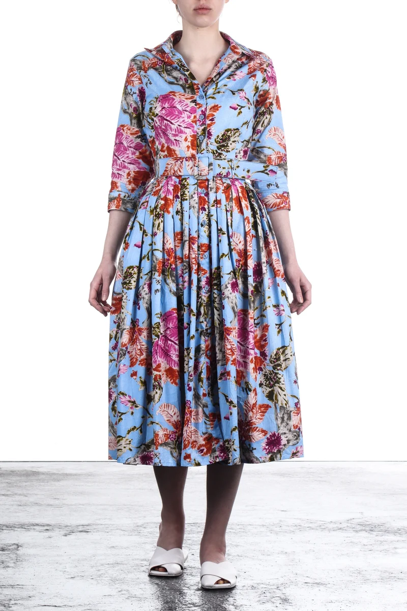 SAMANTHA SUNG Damen Kleid AUDREY hellblau mit Print