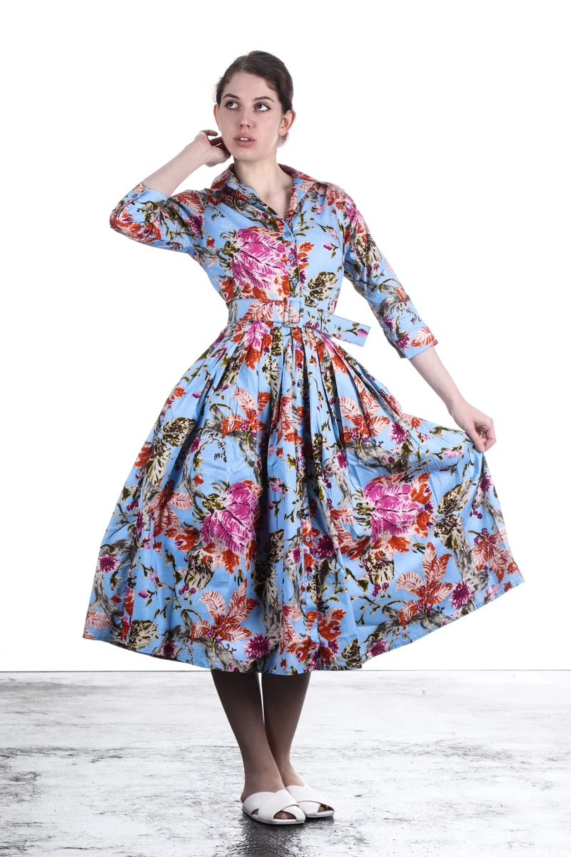 SAMANTHA SUNG Damen Kleid AUDREY hellblau mit Print