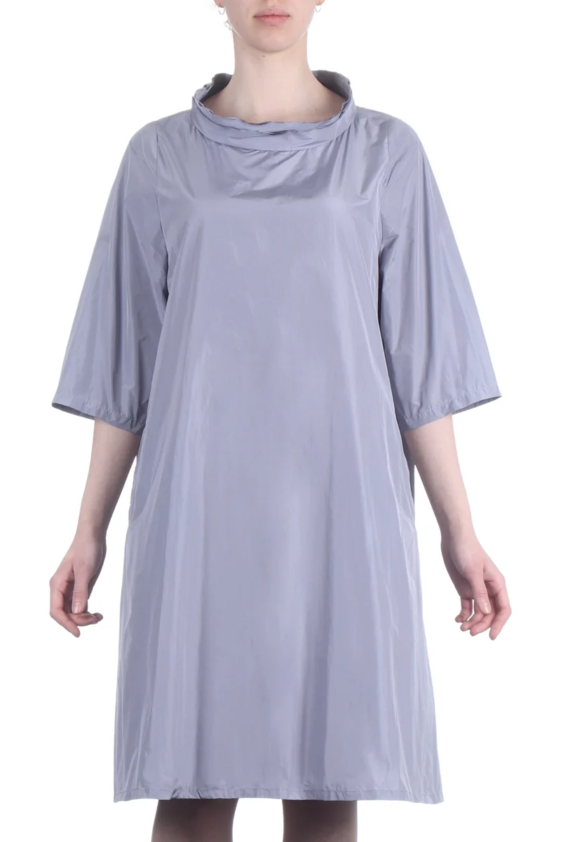 Katharina Hovman Damen Taft Kleid A-Linie ausgestellter Kragen platin grau