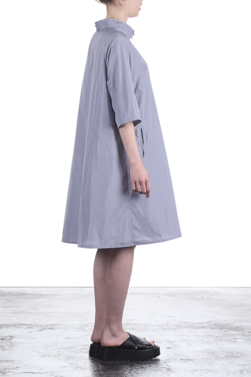 Katharina Hovman Damen Taft Kleid A-Linie ausgestellter Kragen platin grau