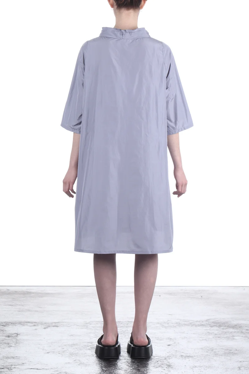 Katharina Hovman Damen Taft Kleid A-Linie ausgestellter Kragen platin grau