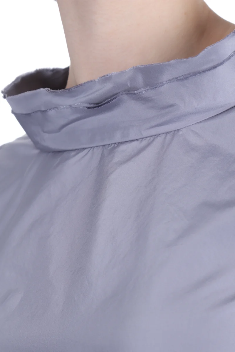 Katharina Hovman Damen Taft Kleid A-Linie ausgestellter Kragen platin grau