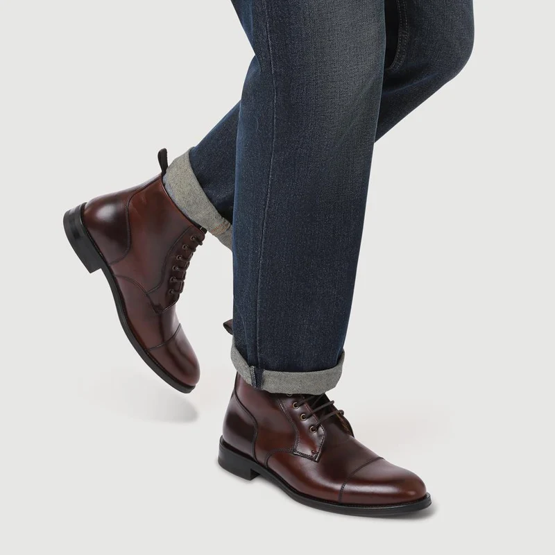 Chalkwell Blake Stitched Leather Lace Up Boots - CHALKWELL / 327 853 - Cognac