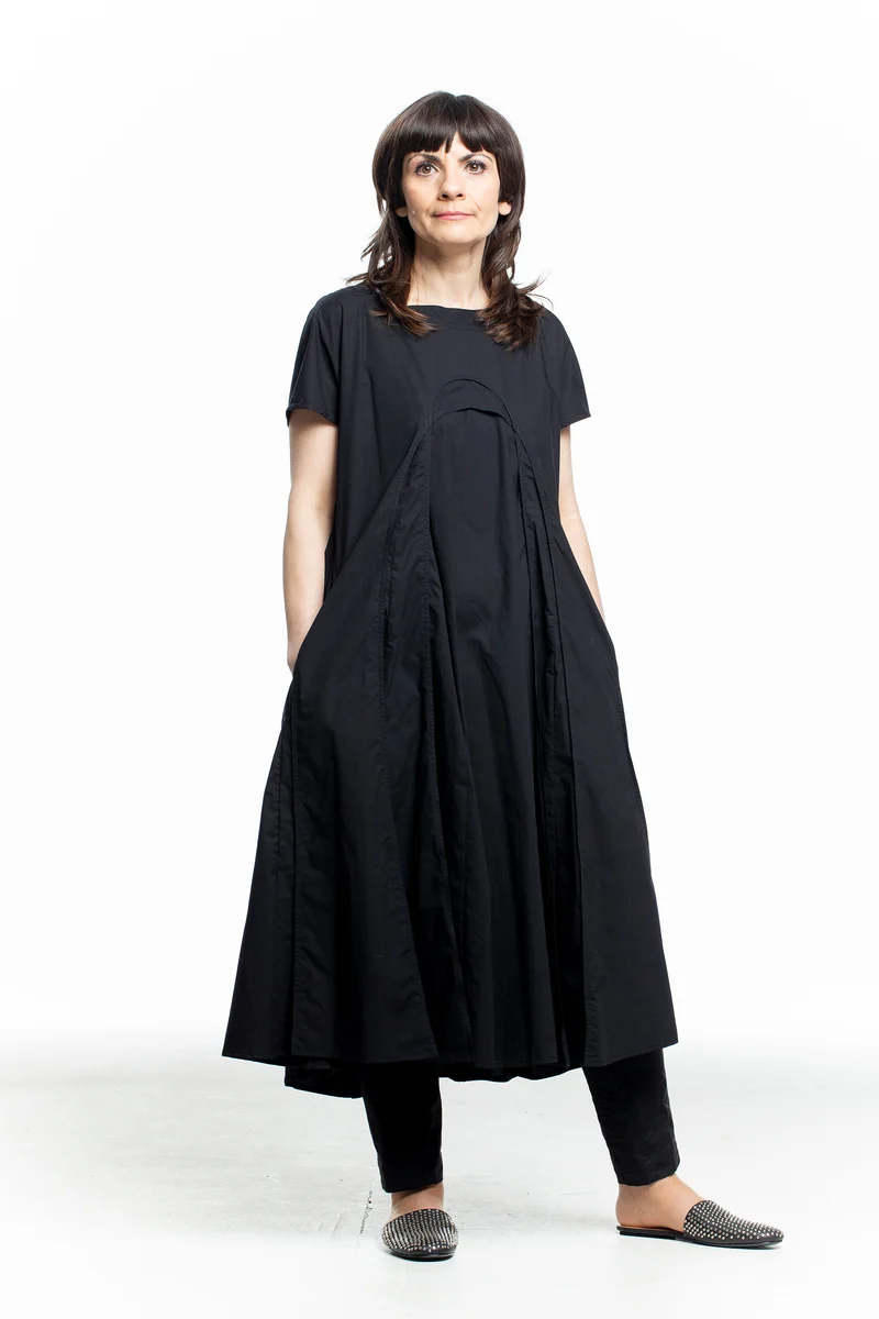 Rundholz Damen Avantgarde Midi Kleid schwarz