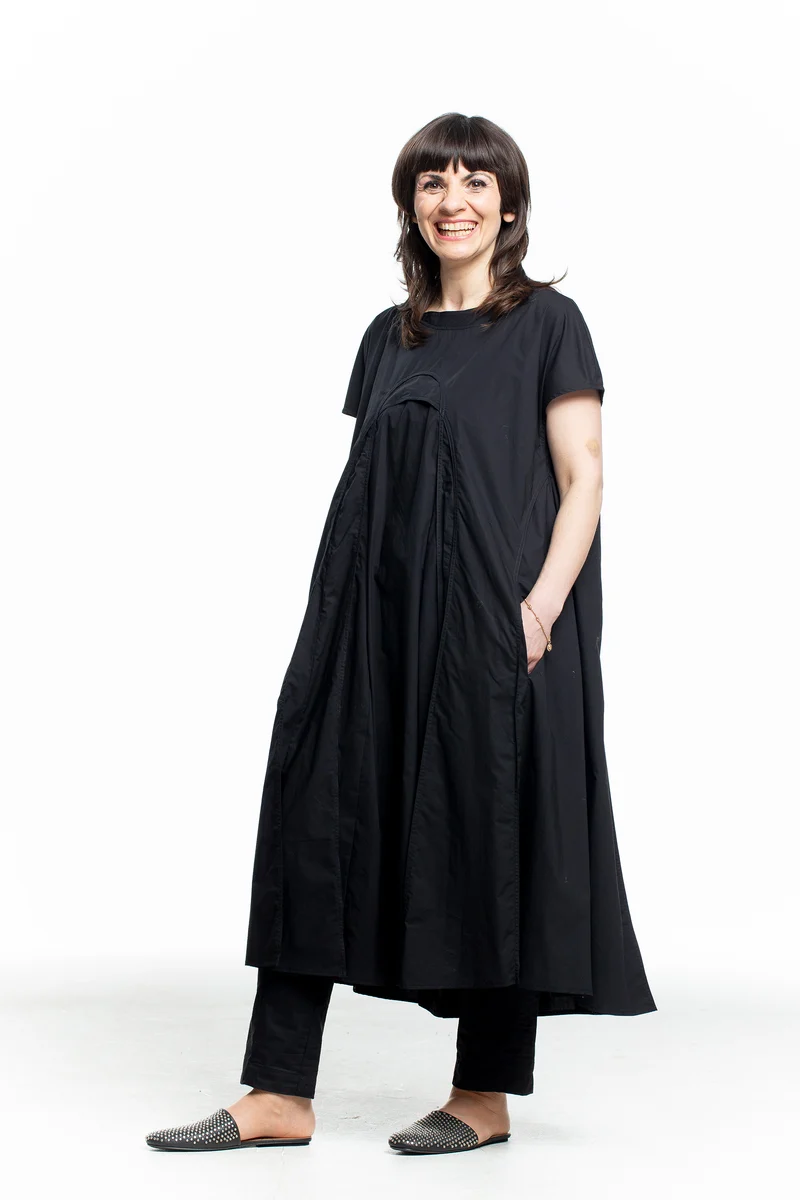 Rundholz Damen Avantgarde Midi Kleid schwarz