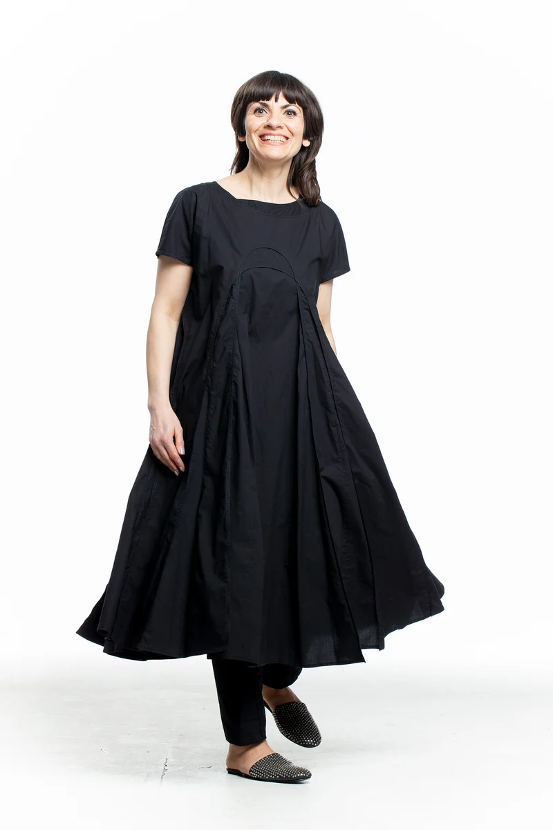 Rundholz Damen Avantgarde Midi Kleid schwarz