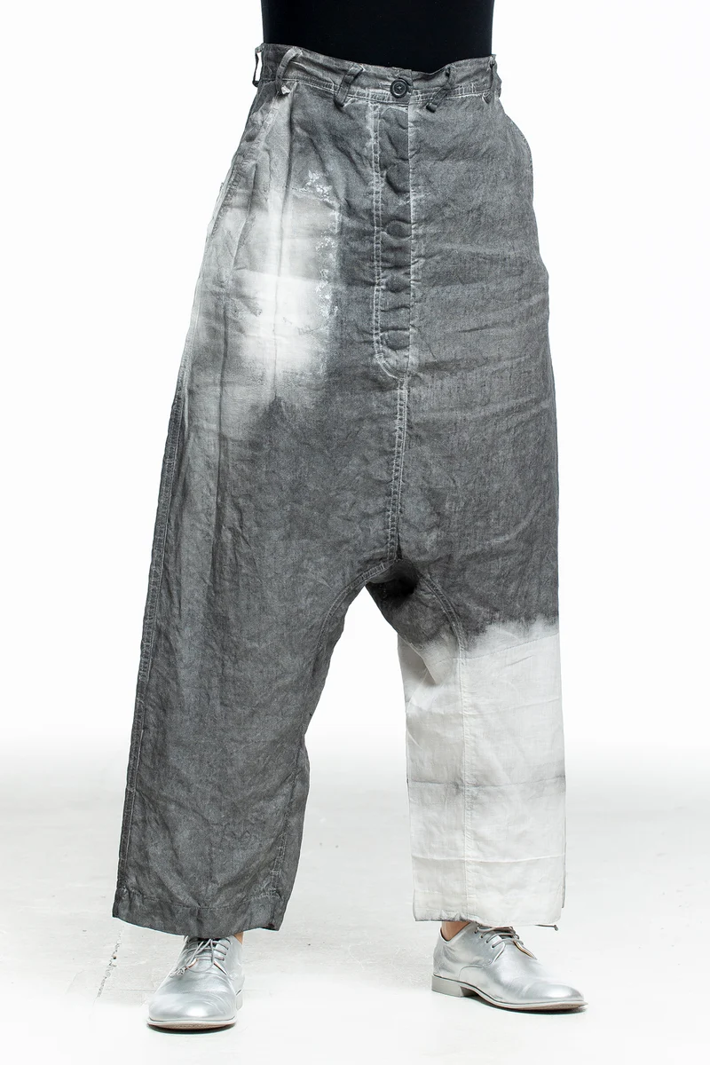 Rundholz Damen Hose Weit mit Print grau weiß