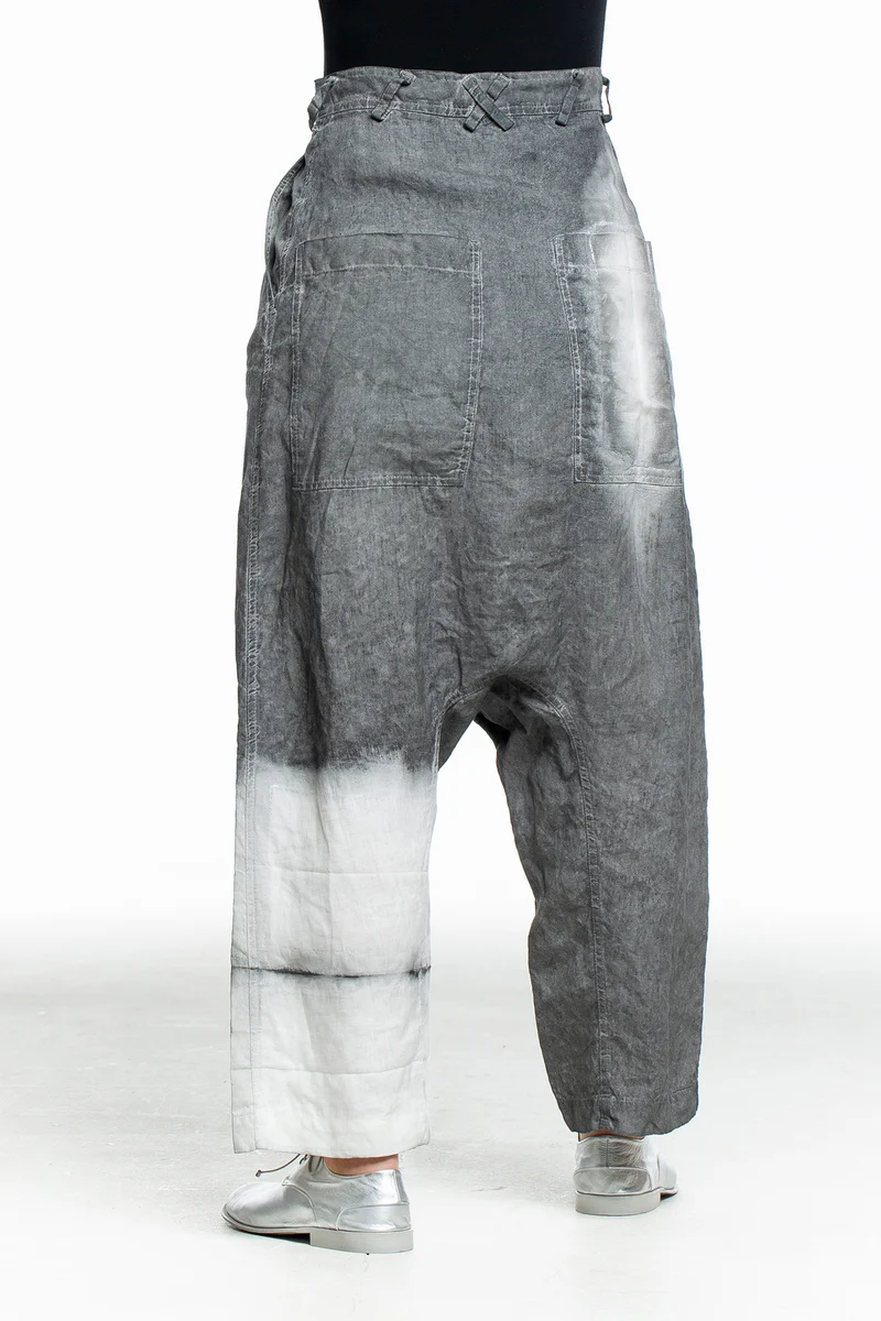 Rundholz Damen Hose Weit mit Print grau weiß