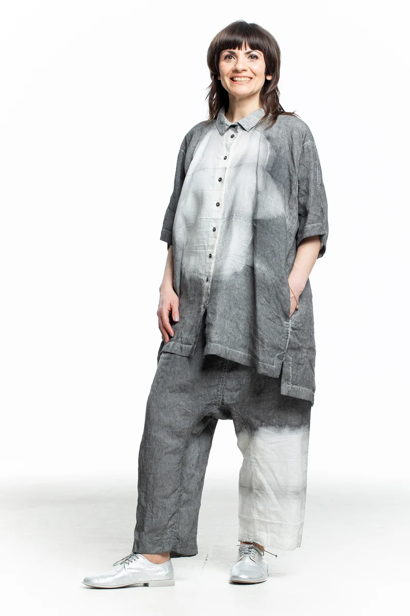 Rundholz Damen Oversized Bluse Print grau weiß