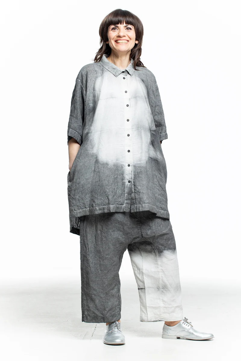 Rundholz Damen Oversized Bluse Print grau weiß