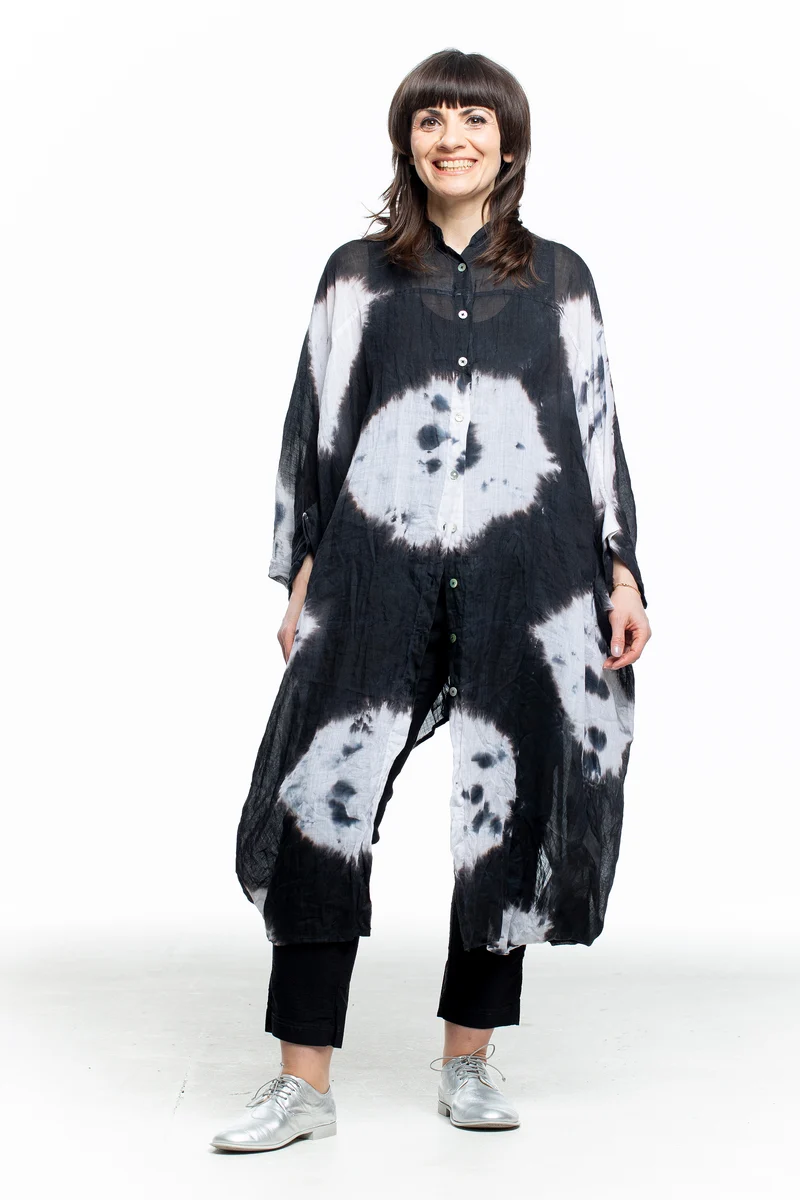 Gilda Midani Damen Longbluse schwarz weiss