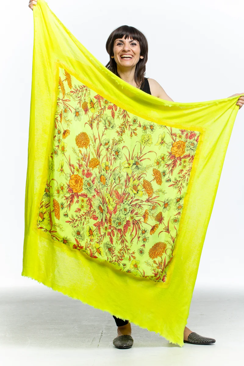 AVANT TOI Damen Kaschmir Schal Floral gelb