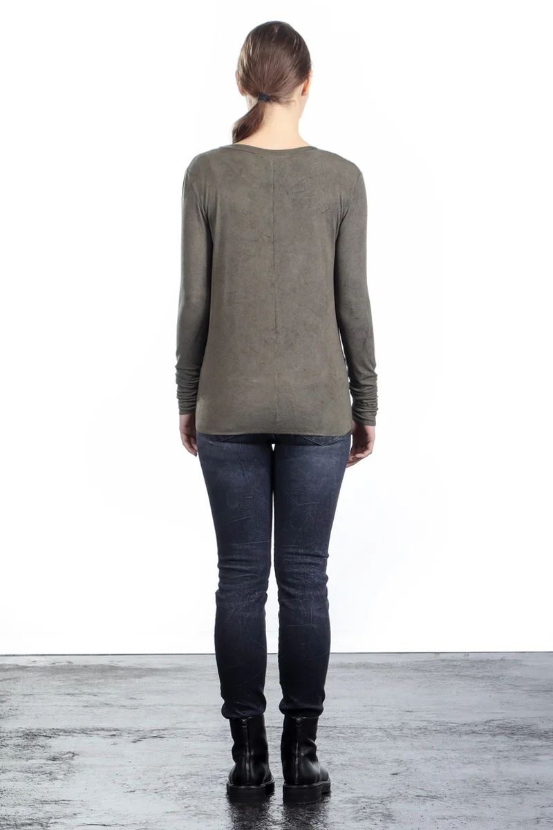 Avant Toi Damen Geripptes Langarmshirt khaki