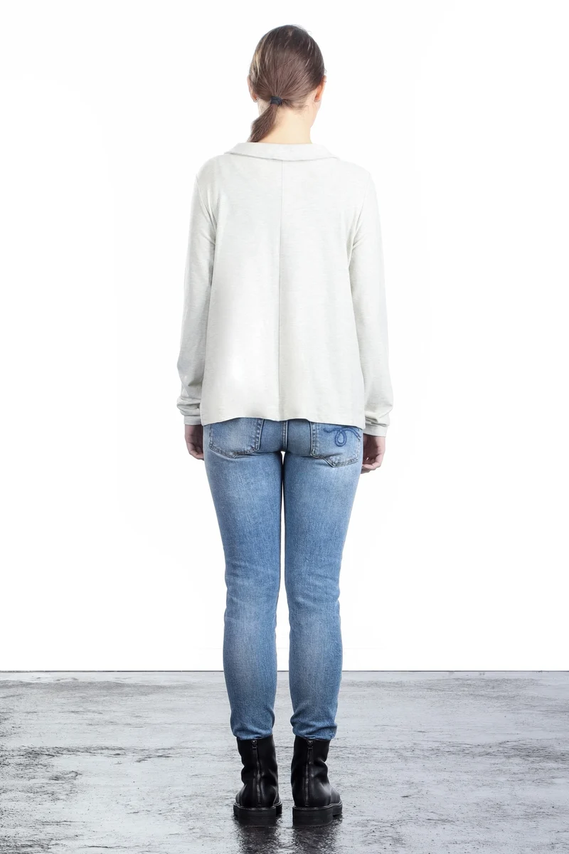 The Swiss Label Damen Langarm Shirt mit Polokragen wollweiß