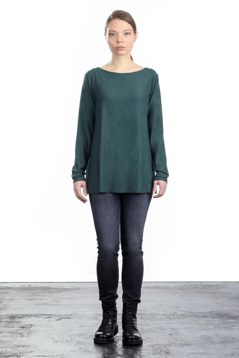The Swiss Label Damen Langarm Shirt Kellerfalte grün