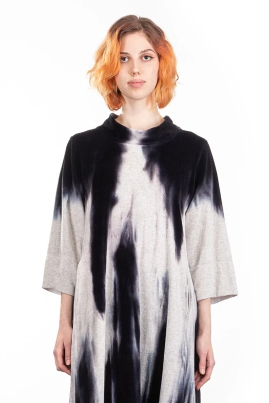 Gilda Midani Damen Samtkleid Cocoon schwarz weiss