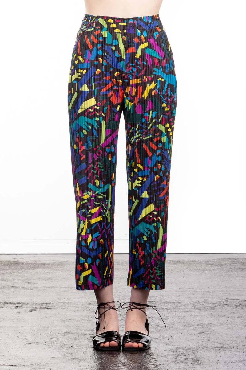 Pleats Please Issey Miyake Gerade Plissee Taillenhose Mehrfarbig