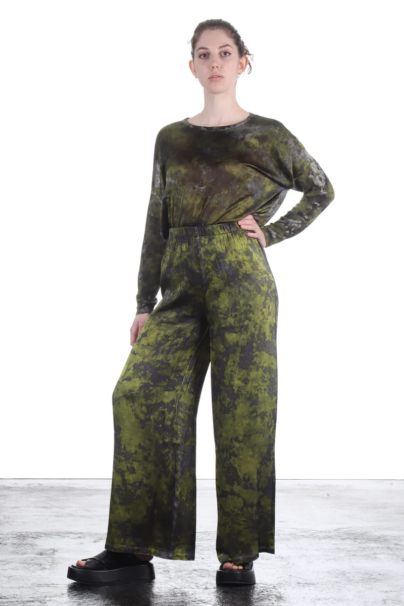AVANT TOI Damen Seiden Hose weit Camouflage curcuma