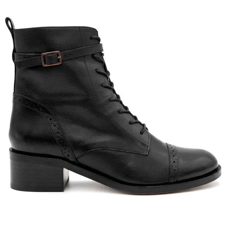 Madie Wide Fit Heeled Leather Ankle Boots - MADIEWIDE / 329 774 - Black Leather