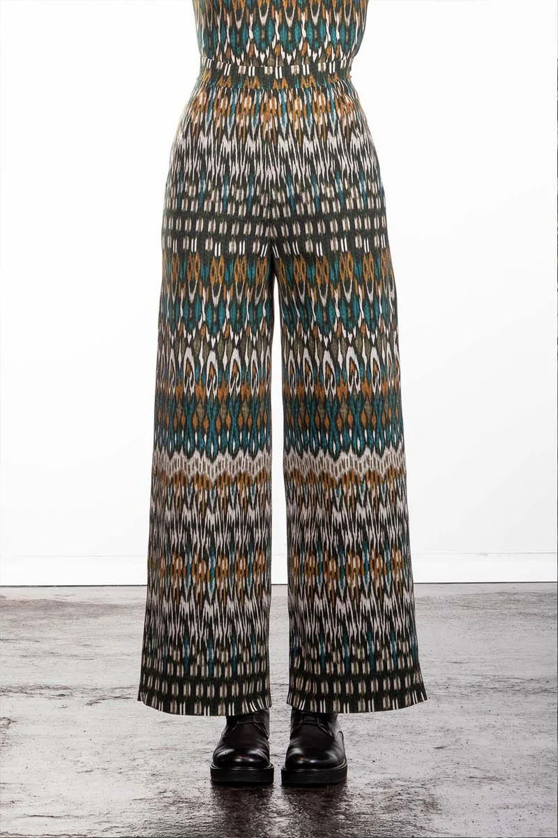 Schella Kann 2 Damen Culotte Hose mit weitem Bein Print multicolor