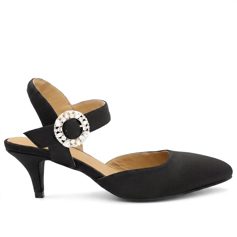 Yuliana Leather Stiletto Heel Court Shoes - YULIANA / 330 063 - Black Satin