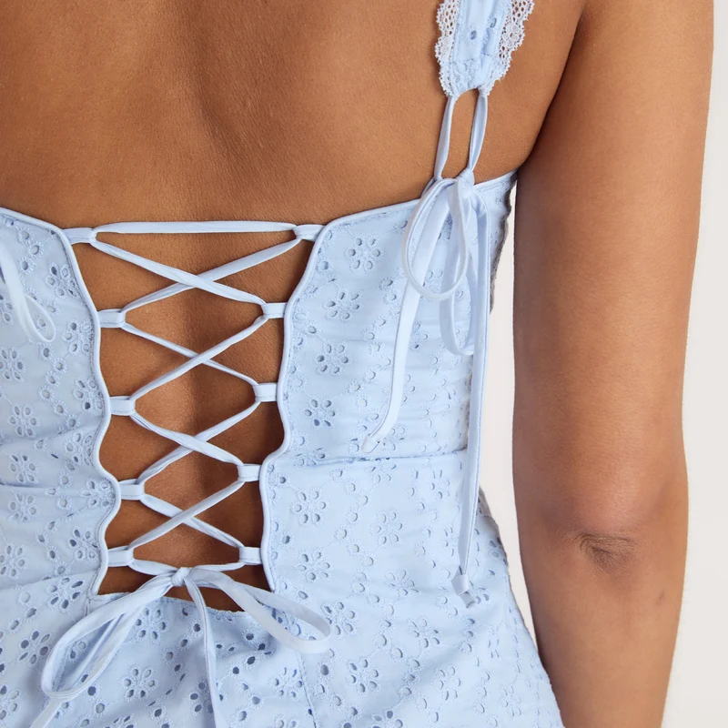Maxikleid mit Korsettrücken - Blau