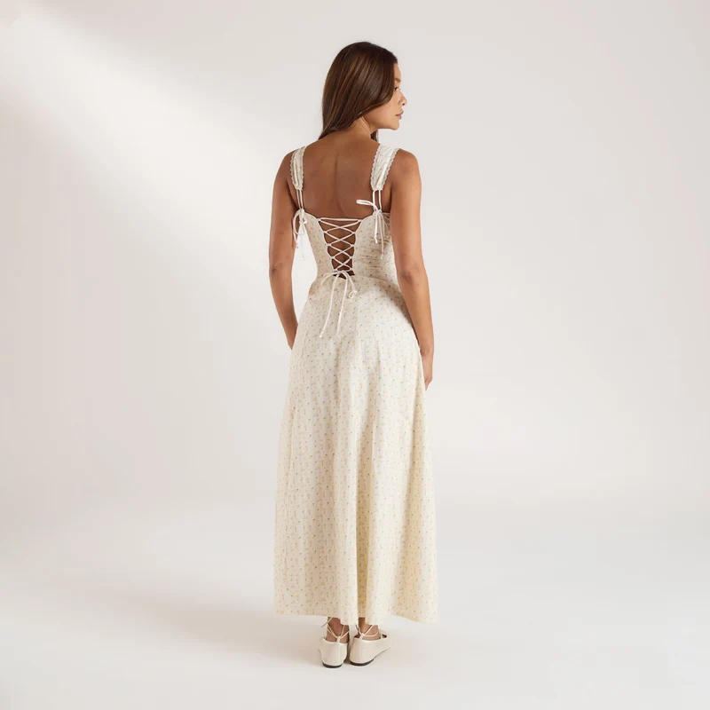 Maxikleid mit Korsettrücken - Pfirsichblüte