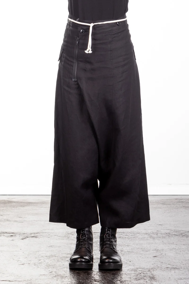 Yohji Yamamoto Unisex Sarouel Flachshose schwarz