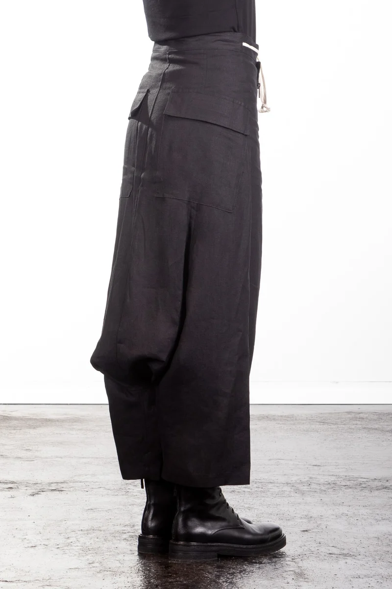 Yohji Yamamoto Unisex Sarouel Flachshose schwarz