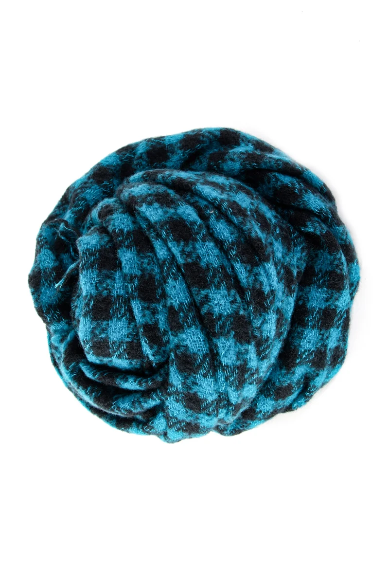 Faliero Sarti Gestrickter Schal 'Paolo' Kaschmir-Mix Karo Türkis-Schwarz