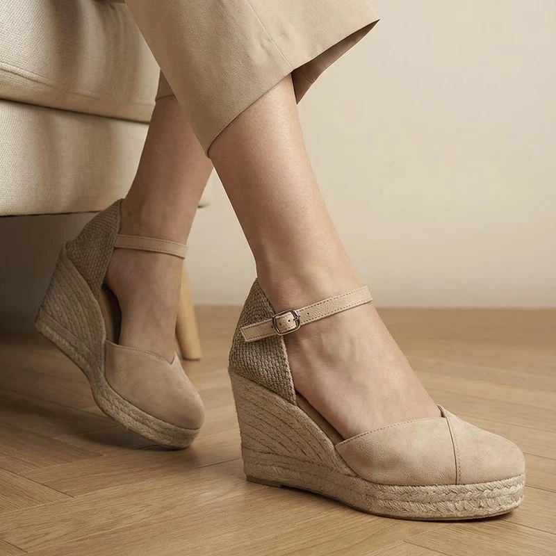 Arabella2 Leather Wedged Espadrilles - ARABELLA2 / 329 069 - Beige Suede
