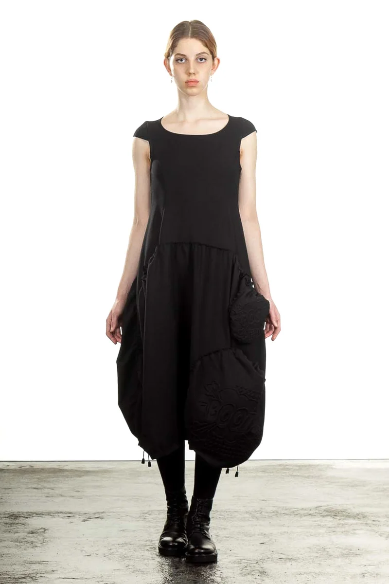 Rundholz Damen Midikleid Avantgarde schwarz