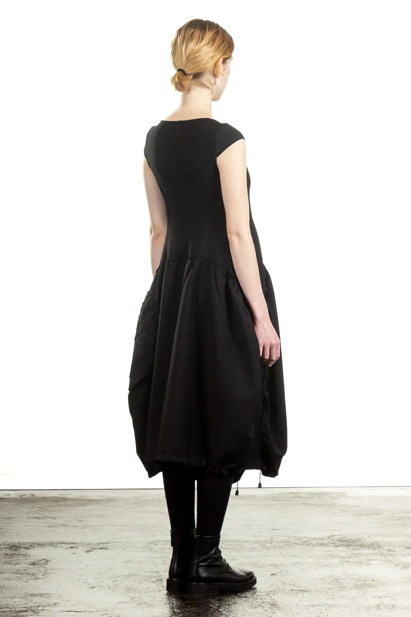 Rundholz Damen Midikleid Avantgarde schwarz