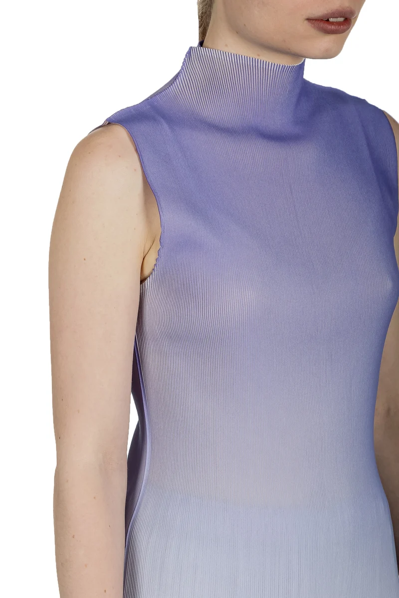 Pleats Please Issey Miyake Damen Plissé Ombré-Top mit Stehkragen violett