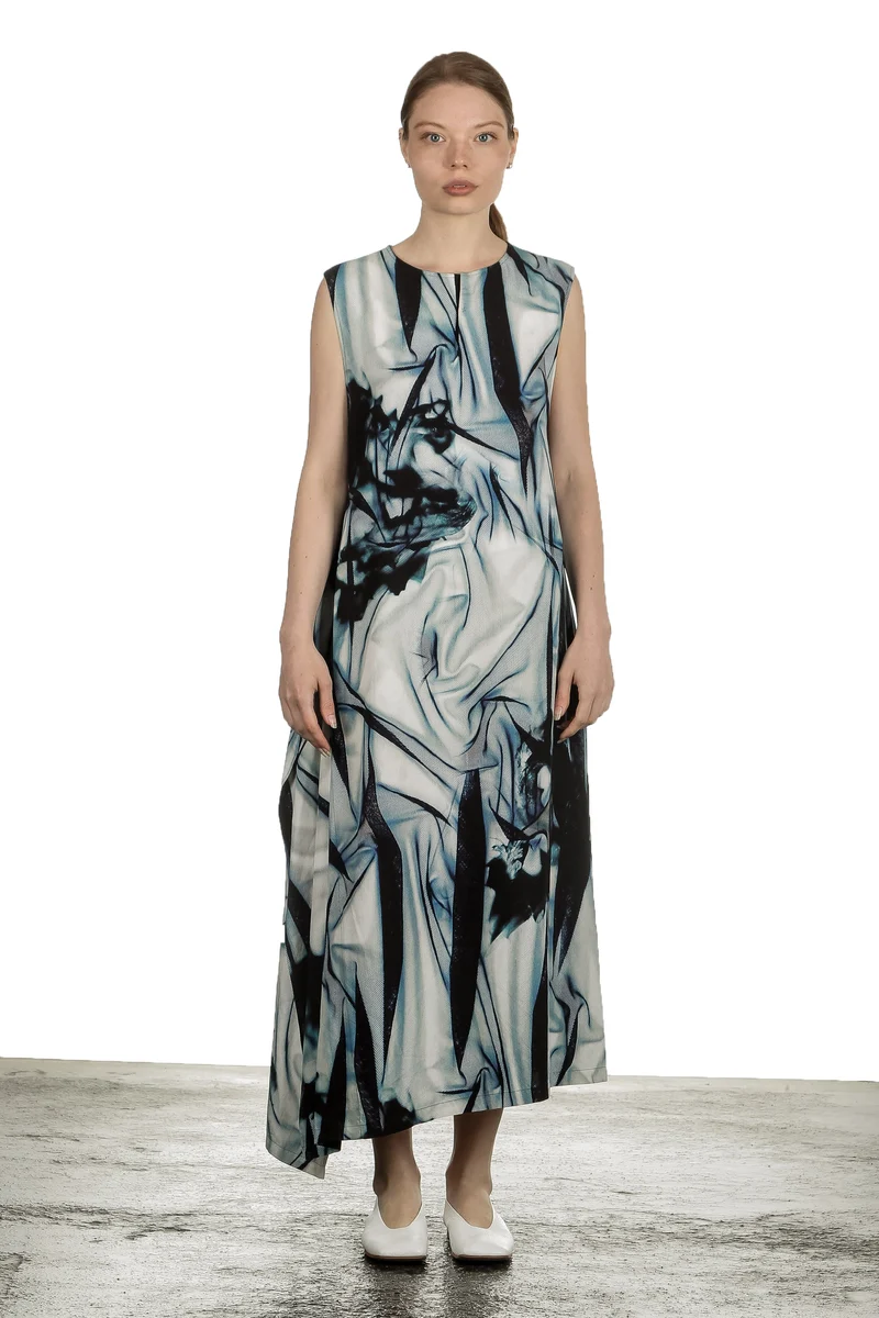 Y's Yohji Yamamoto Damen Kleid mit abstraktem Print schwarz