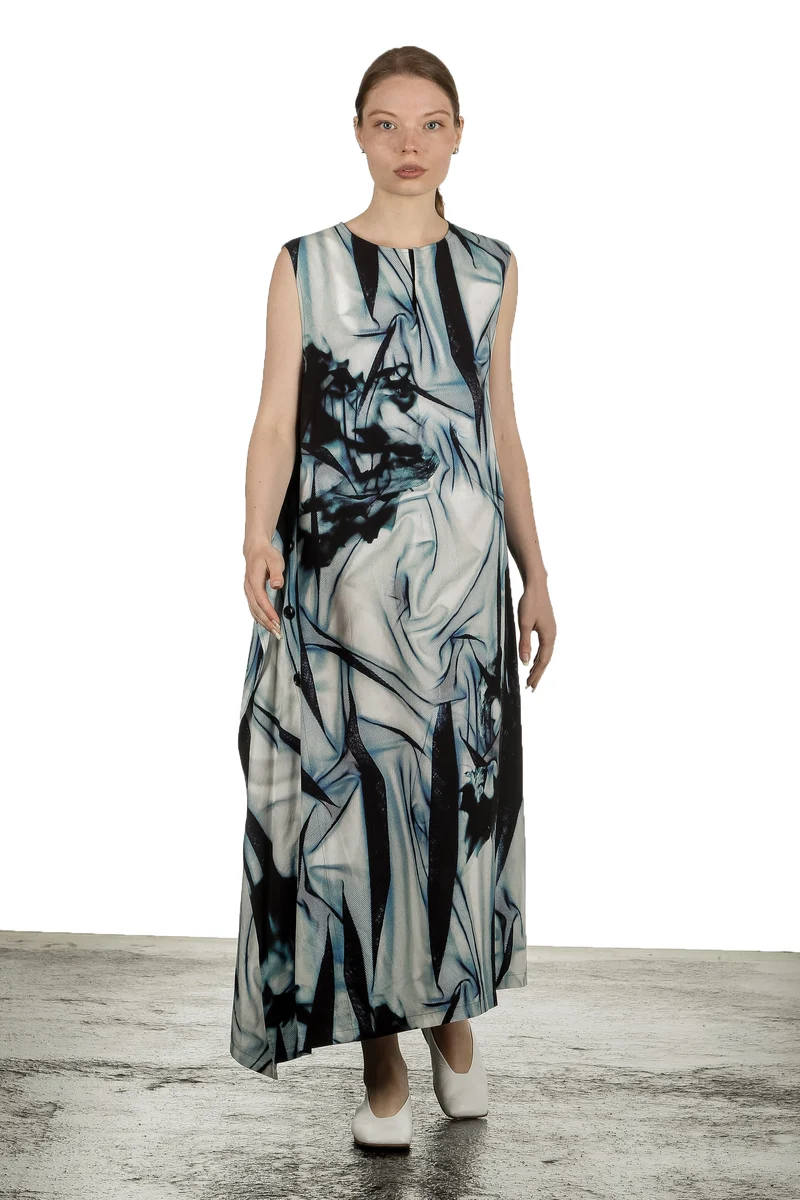 Y's Yohji Yamamoto Damen Kleid mit abstraktem Print schwarz