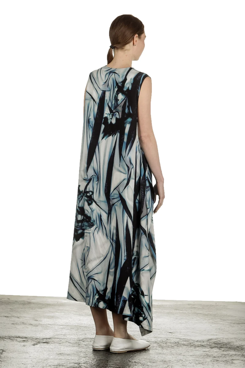 Y's Yohji Yamamoto Damen Kleid mit abstraktem Print schwarz
