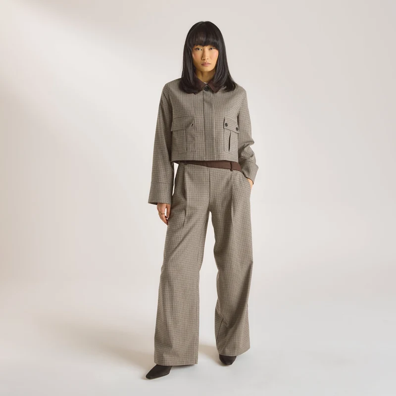 Hahnentrittmuster-Hose - Braun