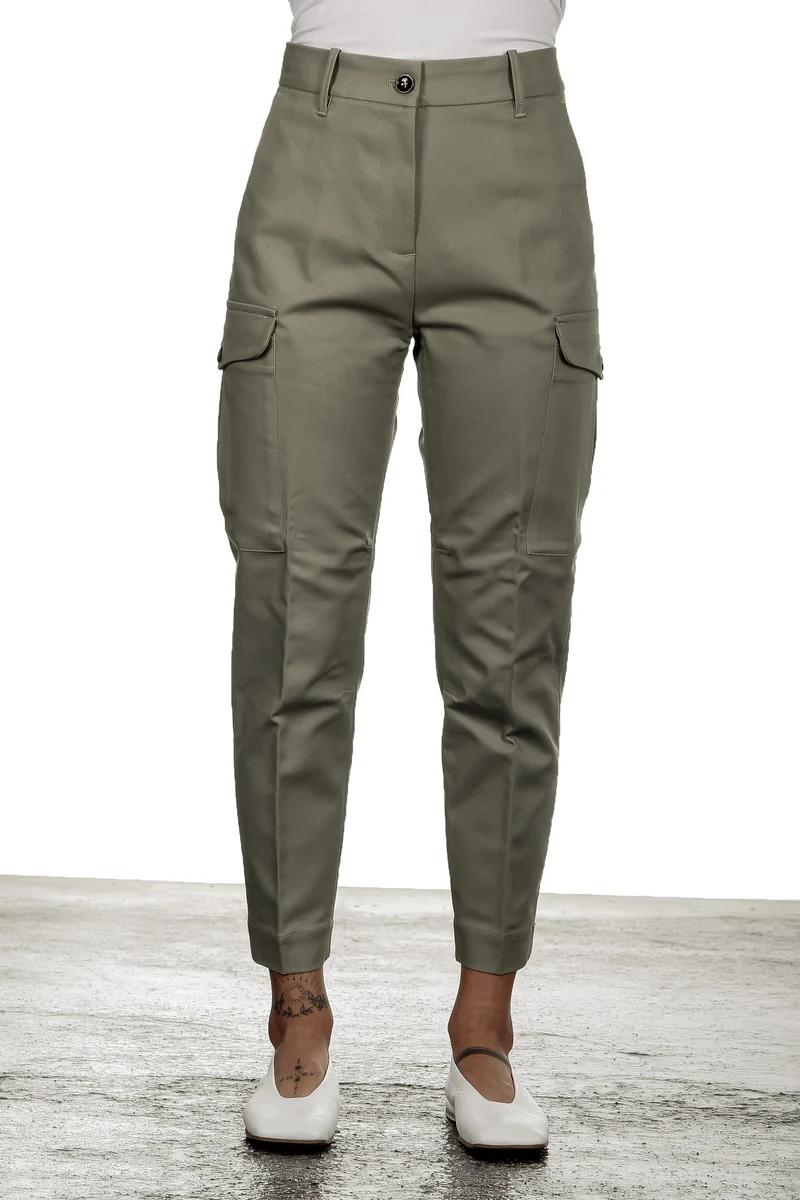 Nine In The Morning Damen Cropped-Cargo Hose mit hohem Bund khaki