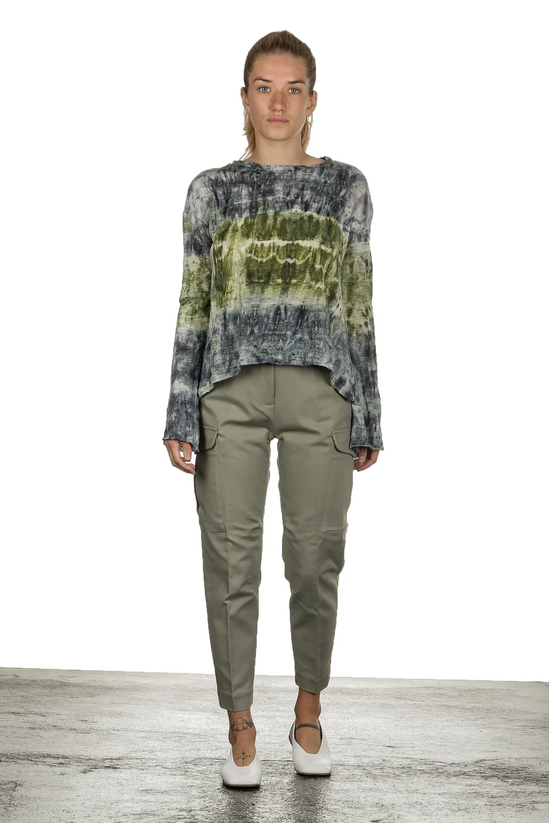 Nine In The Morning Damen Cropped-Cargo Hose mit hohem Bund khaki