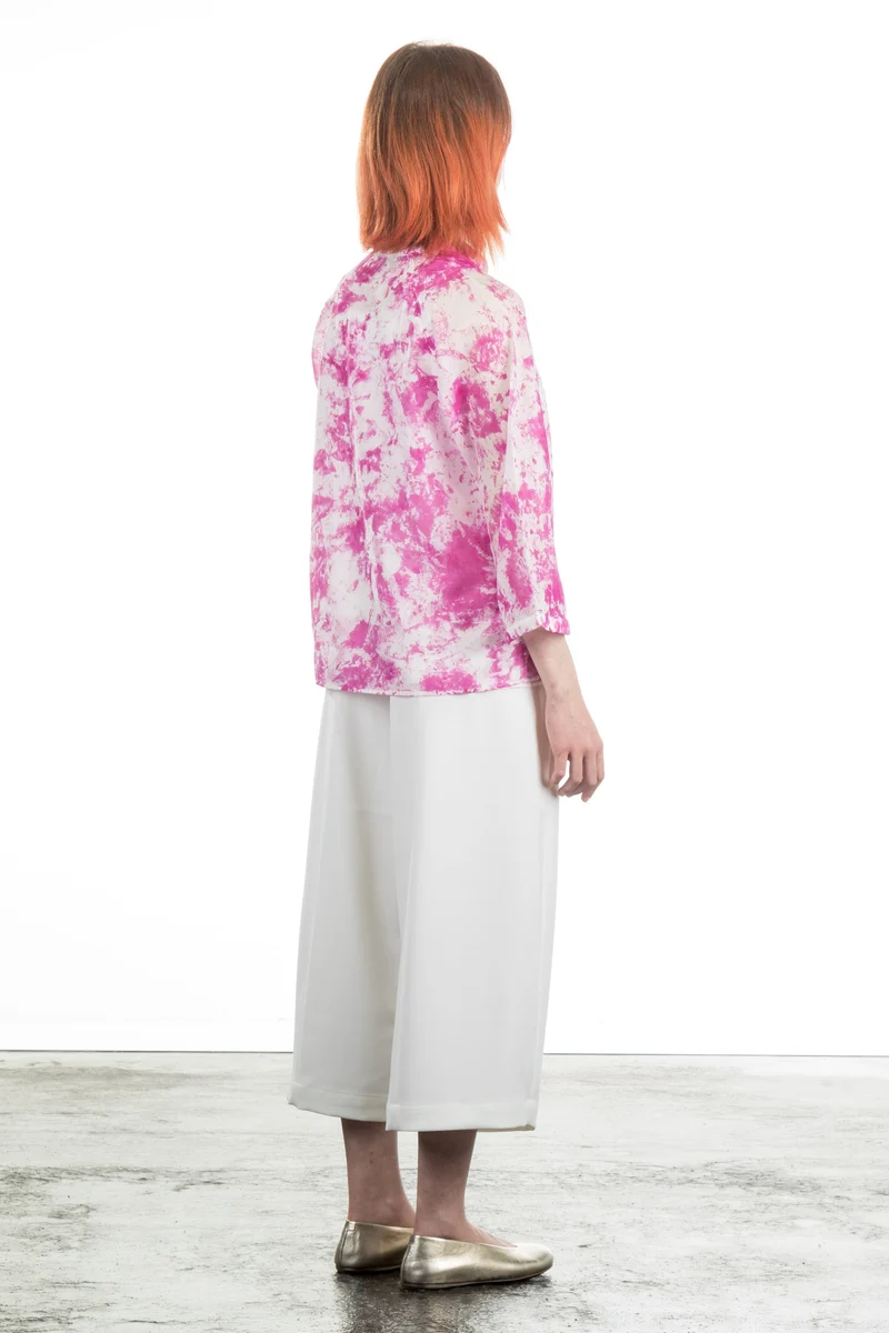 Avant Toi Damen Bluse mit Batikmuster weiß-pink