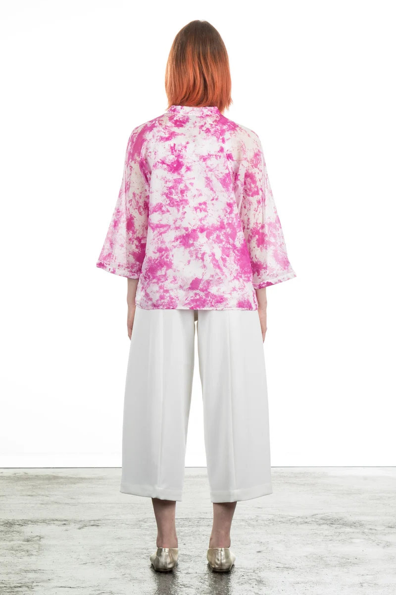 Avant Toi Damen Bluse mit Batikmuster weiß-pink