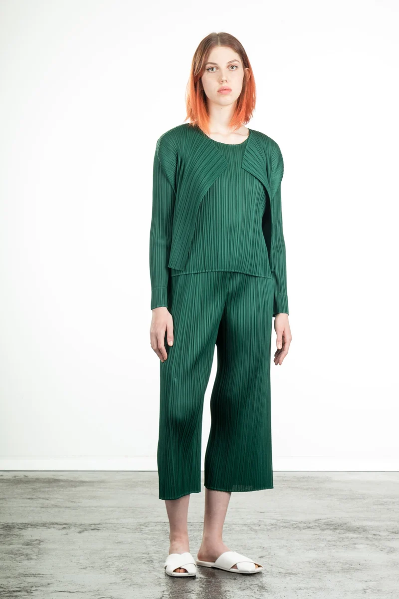Pleats Please Issey Miyake Plissee 7/8 Hose grün