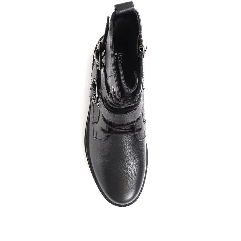 Olga-30 Chunky Leather Ankle Boots - SINO36027 / 322 848 - Black