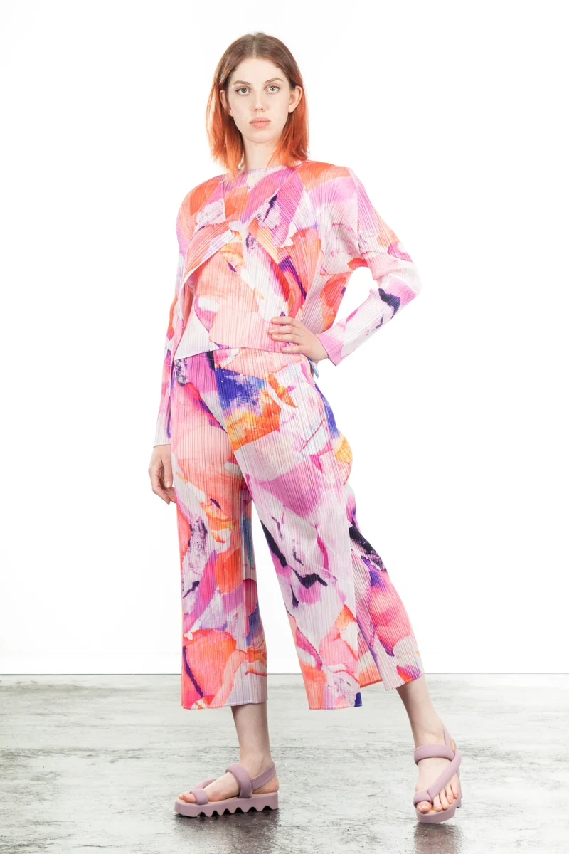 Pleats Please Issey Miyake Plissee 7/8 Hose Print PETAL WALTZ pink